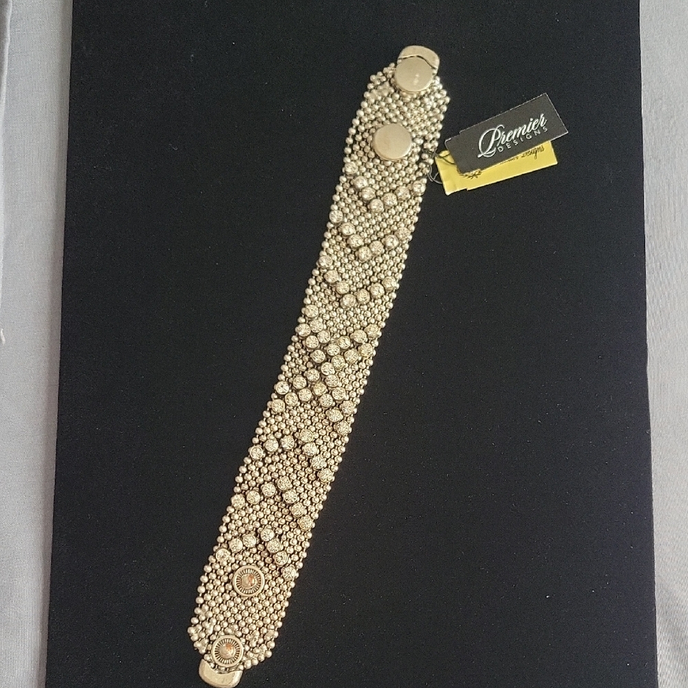 Premier Designs Jewelry "Make A Scene" Silver Plated Snap Closure Bracelet